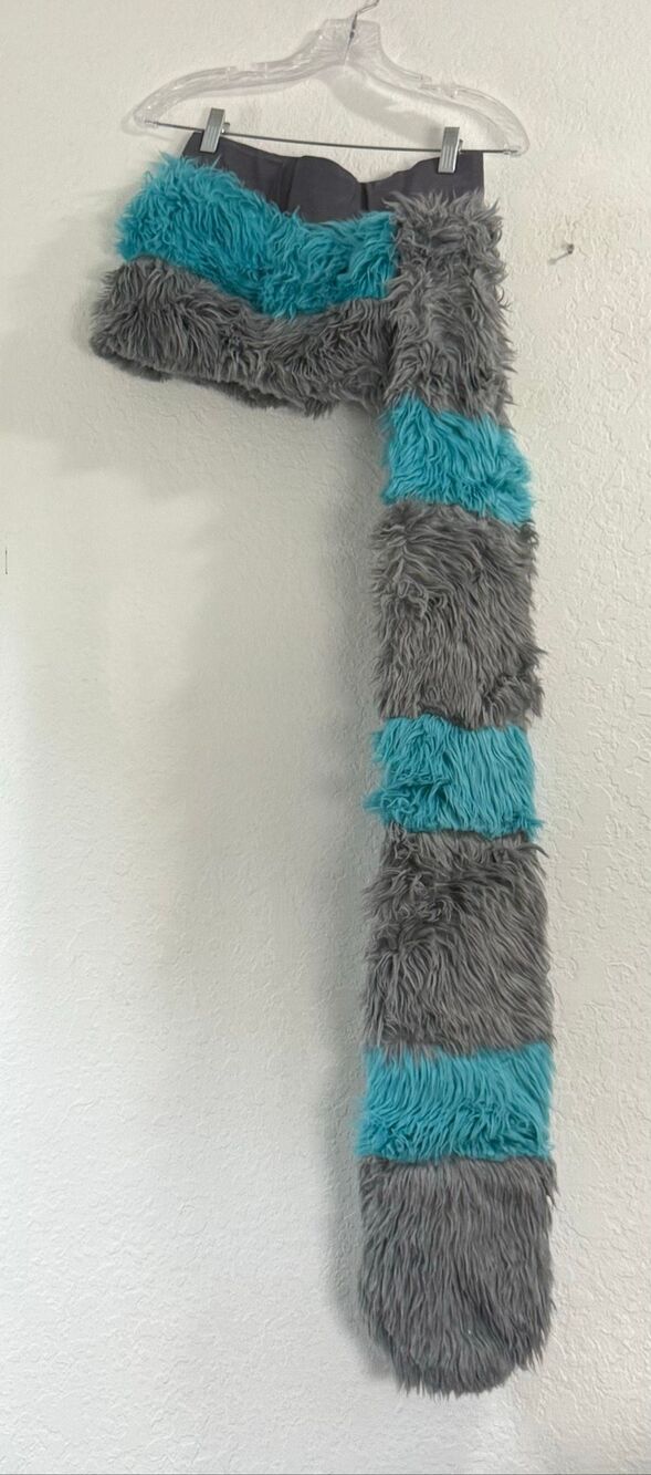 J Valentine Cheshire Cat Costume Faux Fur Blue Gray Striped  skirt M Halloween